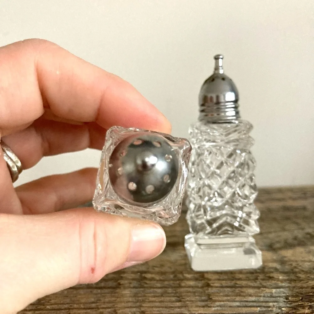 Cut glass salt and pepper shakers
